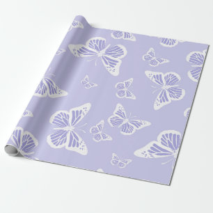 Papel De Regalo Patrón de motivos de mariposa blanca y púrpura