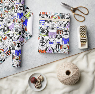 Papel De Regalo Patrón de multitud de perros coloridos
