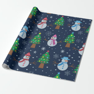 Papel De Regalo Patrón de muñeco de nieve lindo con árboles de Nav