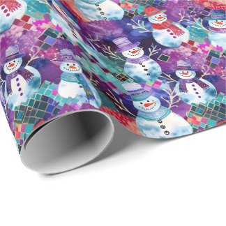 Papel De Regalo Patrón de muñecos de nieve ocupados y coloridos