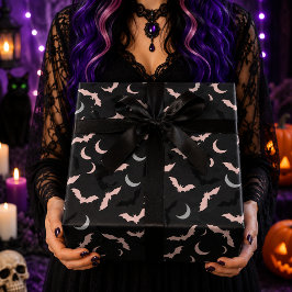 Papel De Regalo Patrón de murciélagos rosa y negro, luna celestial
