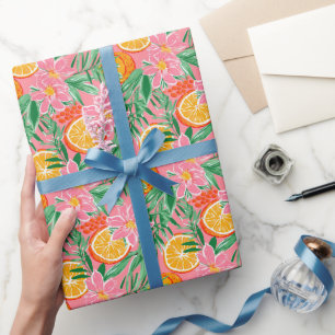 Papel De Regalo Patrón de Naranjas tropicales de Palm Beach Preppy
