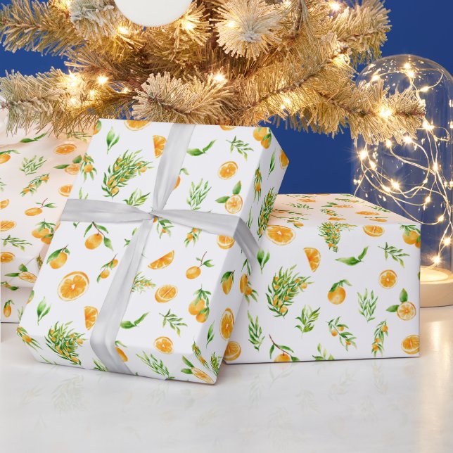 Papel De Regalo Patrón de Naranjas y Follaje (Vacaciones)