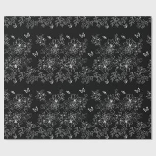 Papel De Regalo Patrón de naturaleza floral en blanco y negro Mini