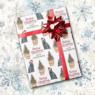 Papel De Regalo Patrón de Navidad Black Cat Santa Hat Merry
