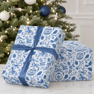 Papel De Regalo Patrón de Navidad Blanco Azul de Fiesta