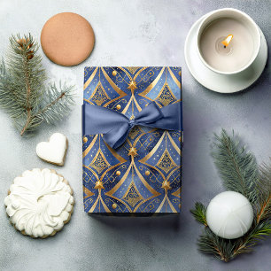 Papel De Regalo Patrón de Navidad Blue Gold #15 ID1009
