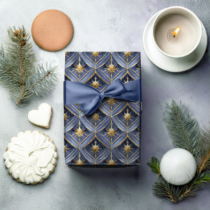 Papel De Regalo Patrón de Navidad Blue Gold #16 ID1009