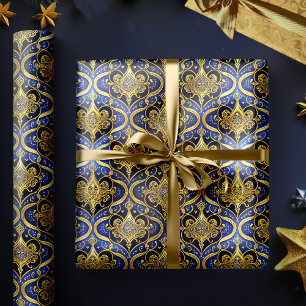 Papel De Regalo Patrón de Navidad Blue Gold #30 ID1009