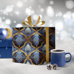 Papel De Regalo Patrón de Navidad Blue Gold #31 ID1009