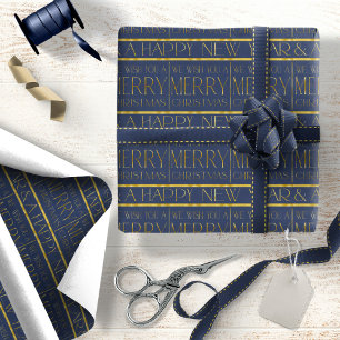 Papel De Regalo Patrón de Navidad Blue Gold #34 ID1009