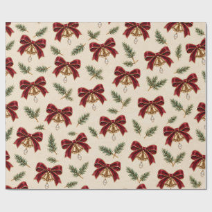 Papel De Regalo Patrón de Navidad con lazo de Borgoña vintage