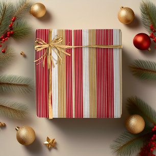 Papel De Regalo Patrón de Navidad con raya fina dorada roja#28 ID1