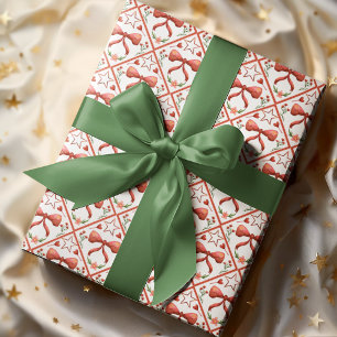 Papel De Regalo Patrón de Navidad Coquette con Lazo Rojo Acuarela