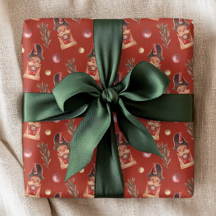 Papel De Regalo Patrón de Navidad de abeto cascanueces acuarela