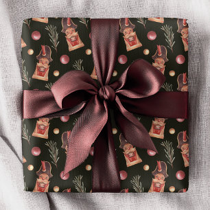 Papel De Regalo Patrón de Navidad de abeto cascanueces acuarela