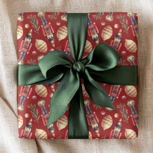 Papel De Regalo Patrón de Navidad de abeto cascanueces acuarela