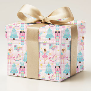 Papel De Regalo Patrón de Navidad de Bailarina Cascanueces Rosa Az