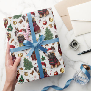 Papel De Regalo Patrón de Navidad de Bulldog Francés festivo