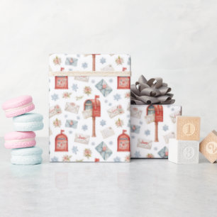 Papel De Regalo Patrón de Navidad de buzón rojo acuarela