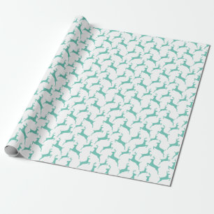 Papel De Regalo Patrón de Navidad de Ciervo Saltando Azul