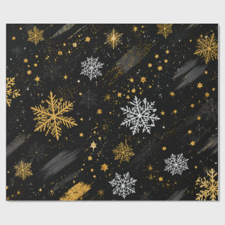 Papel De Regalo Patrón de Navidad de copo de nieve de oro negro