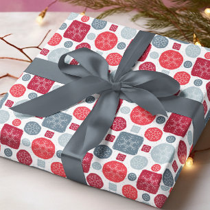 Papel De Regalo Patrón de Navidad de copo de nieve plateado rojo m