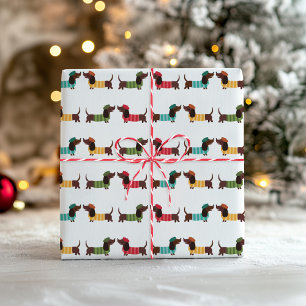 Papel De Regalo Patrón de Navidad de Dachshund Colorido