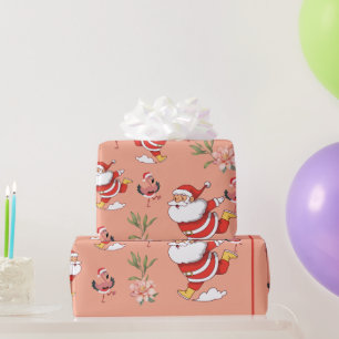 Papel De Regalo Patrón de Navidad de Flamenco Tropical de Santa
