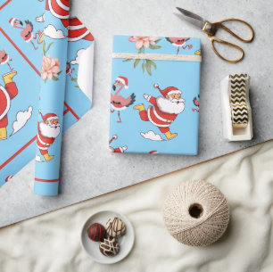 Papel De Regalo Patrón de Navidad de Flamenco Tropical de Santa