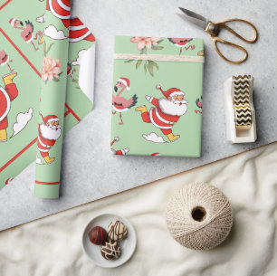Papel De Regalo Patrón de Navidad de Flamenco Tropical de Santa