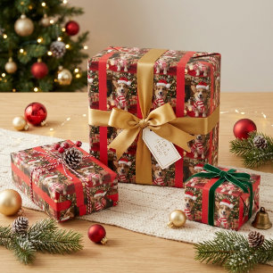 Papel De Regalo Patrón de Navidad de hueso de perro con huella de