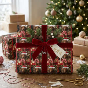Papel De Regalo Patrón de Navidad de hueso de perro con huella de