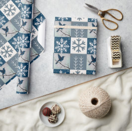Papel De Regalo Patrón de Navidad de invierno de pájaros azules y 