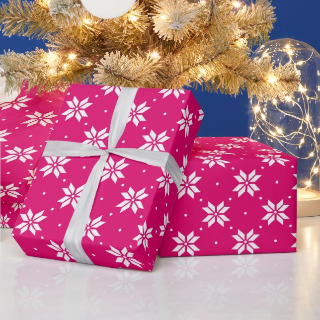 Papel De Regalo Patrón de Navidad de invierno rosa caliente (Vacaciones)