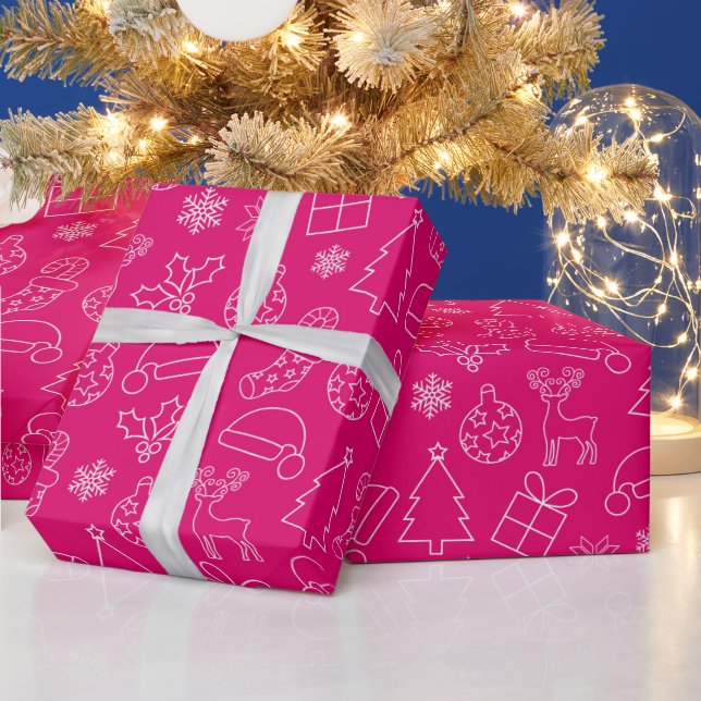Papel De Regalo Patrón de Navidad de invierno rosa caliente (Vacaciones)