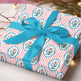 Papel De Regalo Patrón de Navidad de muérdago acuarela Coquette