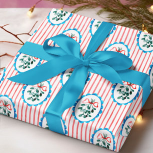 Papel De Regalo Patrón de Navidad de muérdago acuarela Coquette