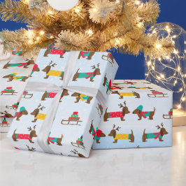 Papel De Regalo Patrón de Navidad de nieve de trineo de Dachshunds