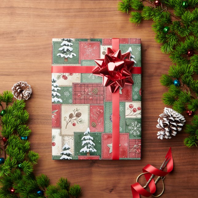 Papel De Regalo Patrón de Navidad de patchwork campestre (Regalo de vacaciones)