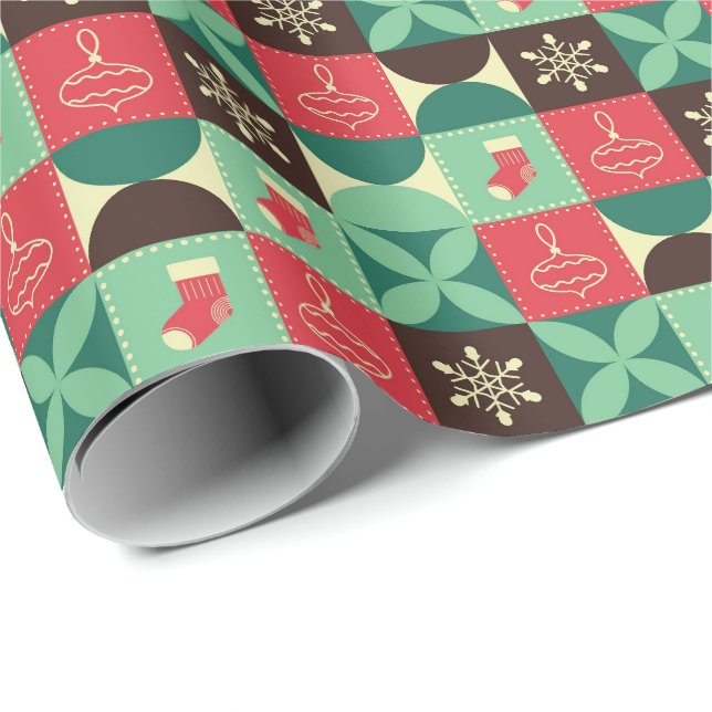 Papel De Regalo Patrón de Navidad de Patchwork Retro (Esquina del rollo)