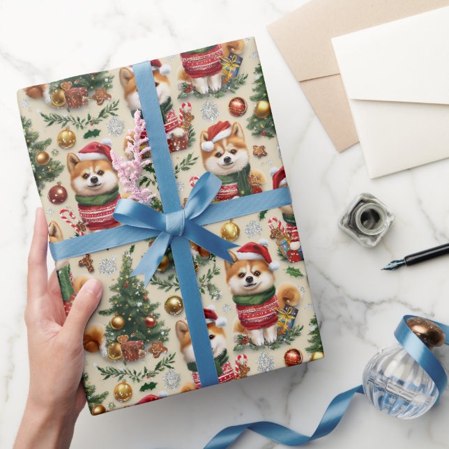 Papel De Regalo Patrón de Navidad de perro Akita (Regalar)