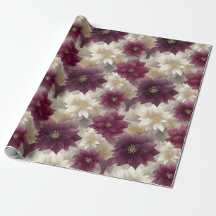 Papel De Regalo Patrón de Navidad de Poinsettia Borgoña (1)