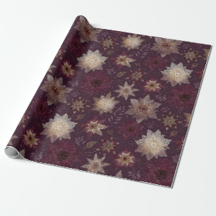 Papel De Regalo Patrón de Navidad de Poinsettia Borgoña (2)