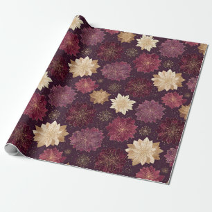 Papel De Regalo Patrón de Navidad de Poinsettia Borgoña (3)