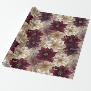 Papel De Regalo Patrón de Navidad de Poinsettia Borgoña (5)