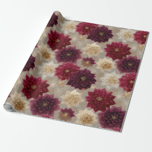 Papel De Regalo Patrón de Navidad de Poinsettia Borgoña (7)