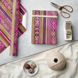 Papel De Regalo Patrón de Navidad en oro magenta #2 ID1009