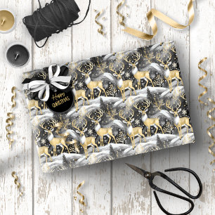 Papel De Regalo Patrón de Navidad en Oro Negro #14 ID1009
