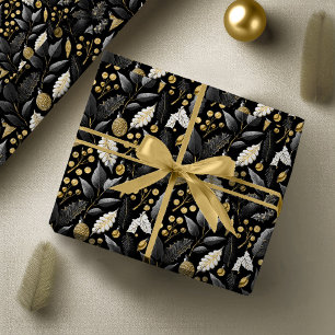 Papel De Regalo Patrón de Navidad en Oro Negro #18 ID1009
